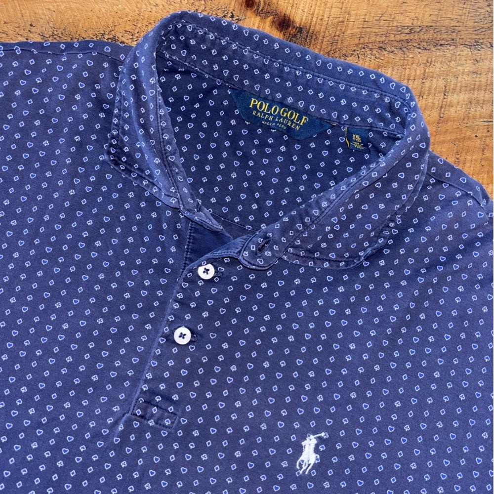 Polo Golf Mens Short Sleeve Polo Shirt Cards All Over Print Cotton Blue Size XXL